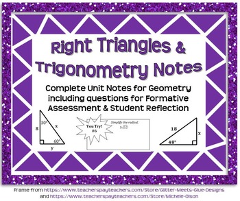 Preview of Right Triangles and Trigonometry Notes (Complete Unit Guided Notes and Key)