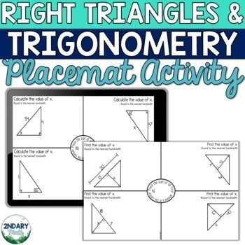 Preview of Right Triangles and Trigonometry Placemats Activity