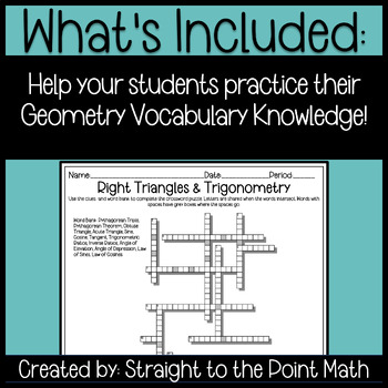 Right Triangles and Trigonometry Vocabulary Crossword Puzzle Review
