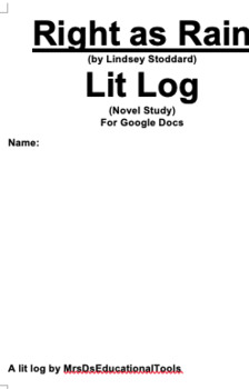 Preview of Right as Rain Lit Log novel study for Google Docs