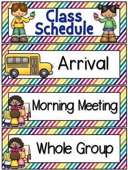 Right on Schedule Classroom Schedule Display Cards ~ Rainbow Stripe