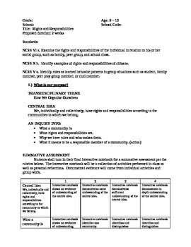 Preview of Rights and Responsibilities - IB Unit and Lesson Plans