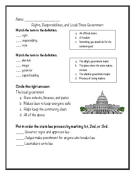 Preview of Rights and Responsibilities Worksheet/Quiz