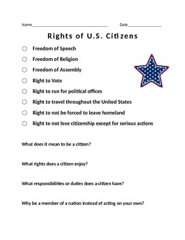 Rights and United States Citizens by Smarter Cookies | TPT
