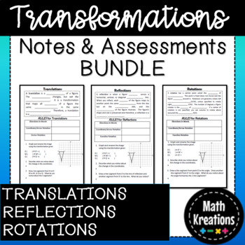 Preview of Transformations | Translation Reflection Rotation | Notes & Assessments | BUNDLE