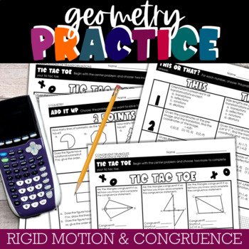 Preview of Rigid Motion and Congruence Practice Geometry Choice Board Worksheets / Homework