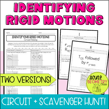 Preview of Rigid Transformations Motions Worksheet - Circuit and Scavenger Hunt Activity