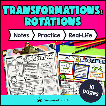 Preview of Rigid Transformations Rotations Guided Notes & Doodles | 8th Grade Geometry