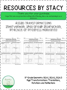 Preview of Rigid Transformations: Translations, Rotations & Reflections Practice