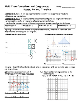 Preview of Rigid Transformations and Congruence Assessment - 8.G.1 and 8.G.2
