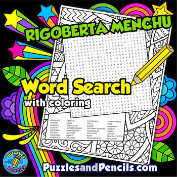 Preview of Rigoberta Menchu Word Search Puzzle with Coloring | Hispanic Women in History
