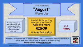 Preview of Rigorous Warm Ups: US History - [AUGUST] (Distance Learning & GC Ready)