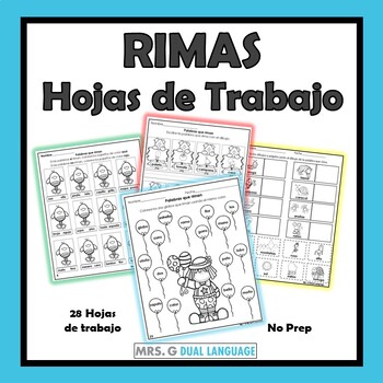 Preview of Rimas Hojas de trabajo Spanish Rhyming Worksheets  Rhyming Printables in Spanish