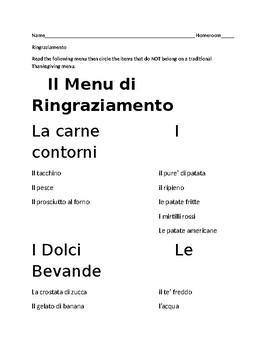 Preview of Ringraziamento Menu-Thanksgiving Menu