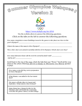 Preview of Summer Olympics: Rio 2016 WebQuest--Version 2!