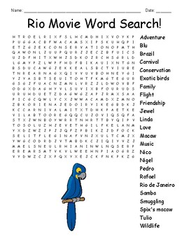 Preview of Rio Movie Word Search!