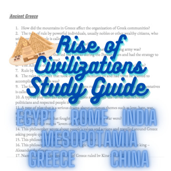 Preview of Rise of Civilization Study Guide: Mesopotamia, India, China, Egypt, Greece, Rome