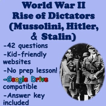 Preview of Rise of Dictators (Mussolini, Hitler, and Stalin) World War 2