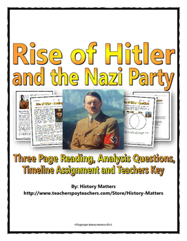 Preview of Hitler and Nazi Rise to Power - Reading / Questions / Timeline Assignment (WWII)