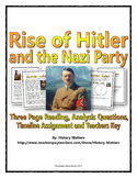 Hitler and Nazi Rise to Power - Reading / Questions / Time