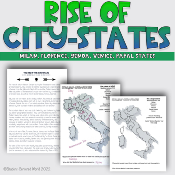 Preview of Rise of Italian City-States - Nation State Reading Comprehension & Map Activity