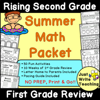 Preview of Rising Second Grade Summer Math Packet (First Grade Review)