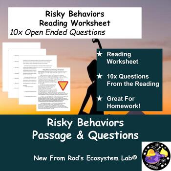 Preview of Risky Behaviors Reading Worksheet **Editable**