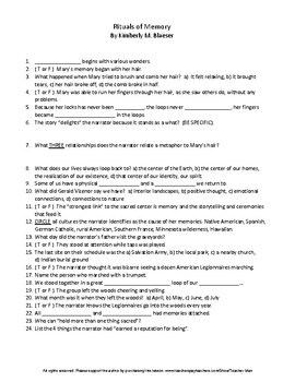 Preview of Rituals of Memory by Kimberly M. Blaeser Complete Guided Reading Worksheet