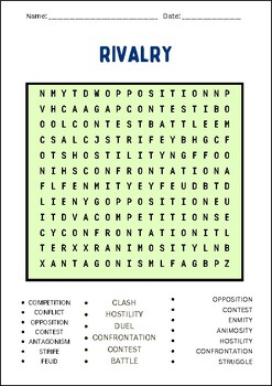 Rivalry Word Search puzzles worksheet activity by Basic worksheet store