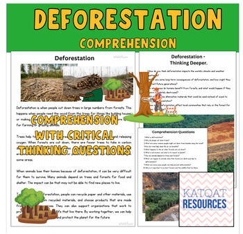 Preview of Deforestation - comprehension and critical thinking skills
