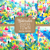 Riviera Town - Scenic Watercolor Coastal Landscape Scenes 