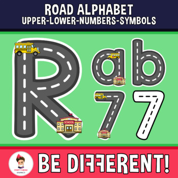 Preview of Road Alphabet Clipart Letters Uppercase Lowercase Numbers Symbols Transportation