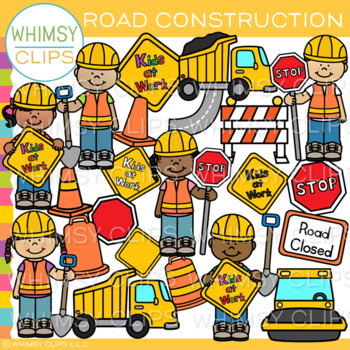 Preview of Kids and Equipment Road Construction Theme Clip Art