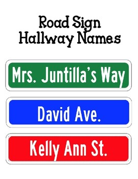 Preview of Road Sign Hallway Names | Name Tag | Bulletin Board | Back to School | Editable