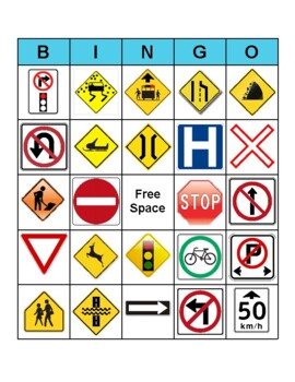 road sign bingo worksheets teaching resources tpt