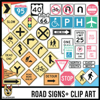 Road Signs Clip Art - light colors - customizable by SillyODesign