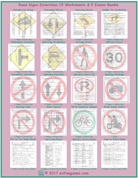 Road Signs-Directions 20 Worksheet and Exam Bundle | TpT