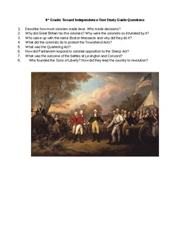 Preview of Road Towards Revolution Essay Study Guide Questions and Test Colonies