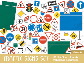 Preview of Road/Traffic Signs Clipart Set - stop, caution, rail, highway, street, speed