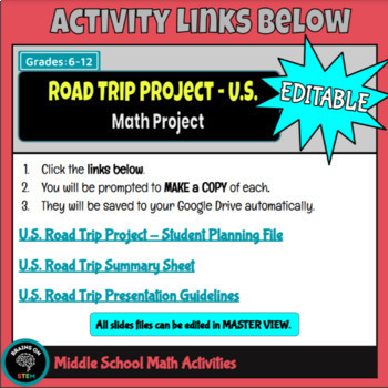 Preview of Road Trip Math Project - 6th - 12th Grade