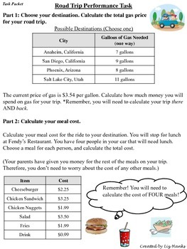 Preview of Road Trip Performance Task - Adding and Multiplying Decimals (5.NBT.7)