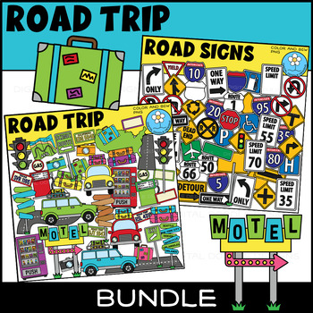 Preview of Road Trip & Road Signs Clipart Bundle