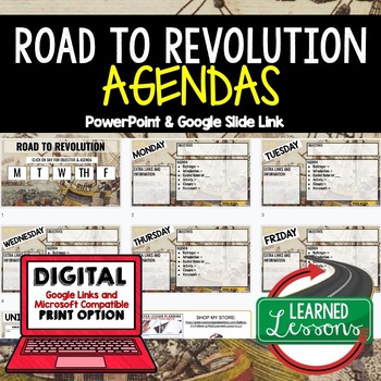 Preview of Road to Revolution Agenda PowerPoint & Google Slides, American History Agenda