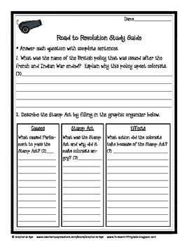 Road to Revolution Study Guide and Test by Stephanie Rye-Forever in