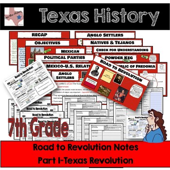 Preview of Texas History - Road to Revolution & Texas Revolution Notes with Quizzes/Tests