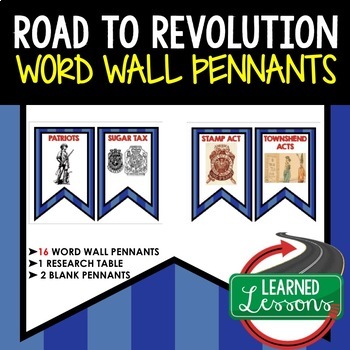 Preview of Road to Revolution Word Wall Pennants, US History Word Wall