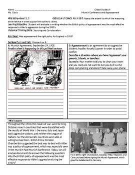 Preview of NYS Global II DBQ Road to WWII: Munich Conference and Appeasement