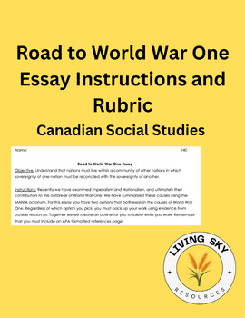 Preview of Road to World War One Essay - History 10/20, Social 10/20 Saskatchewan