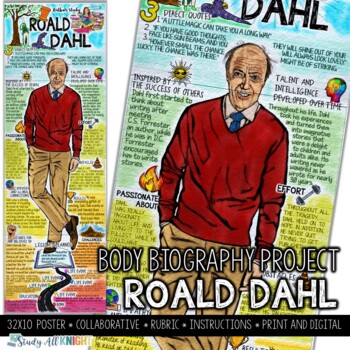 Preview of Roald Dahl, Author Study, Body Biography Project, Biography Study
