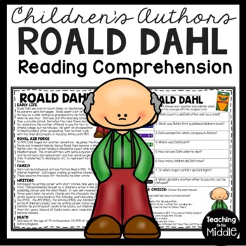 Preview of Children's Author Roald Dahl Biography Reading Comprehension Worksheet